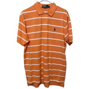 Polo Ralph Lauren Shirt Men's Size M Short Sleeve orange White Stripped preppy